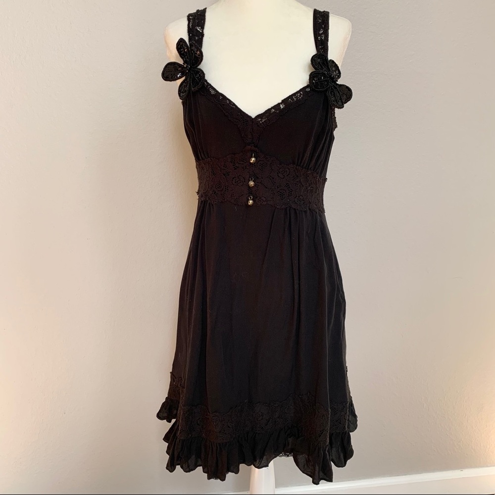 Betsey Johnson Black Silk Dapper Whimsical Dress